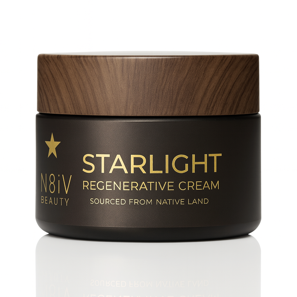 Starlight regenerative cream jar with wooden lid on a white background